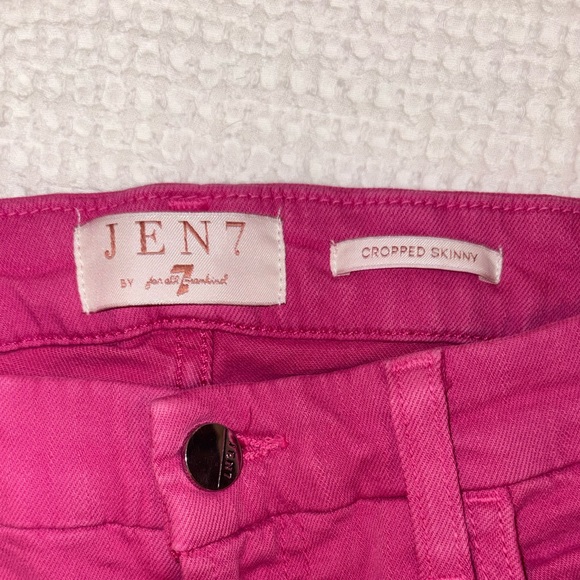 JEN7 7 For All Mankind High Waist Crop Skinny Jeans Frayed in Fuchsia - Size 10 - Picture 2 of 15